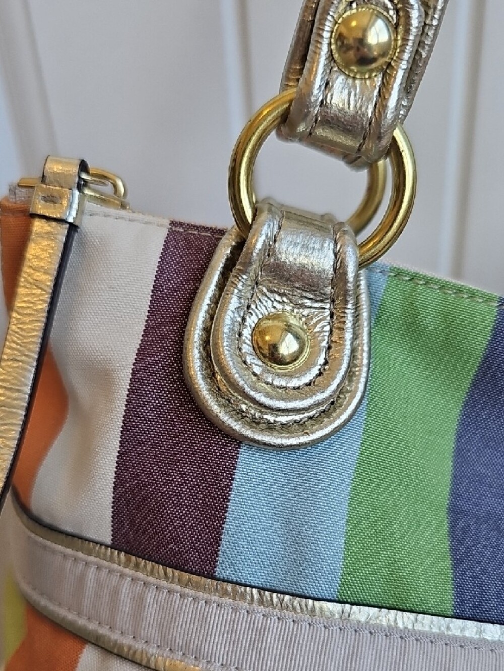​Coach 2011 Poppy Sequin Legacy Stripe Glam Tote - Chartreuse Interior - EUC - Picture 8 of 13